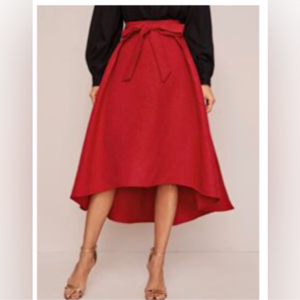 Red Flair High-Low Skirt Floral Rose Pattern Holiday Asymmetrical High Low XL